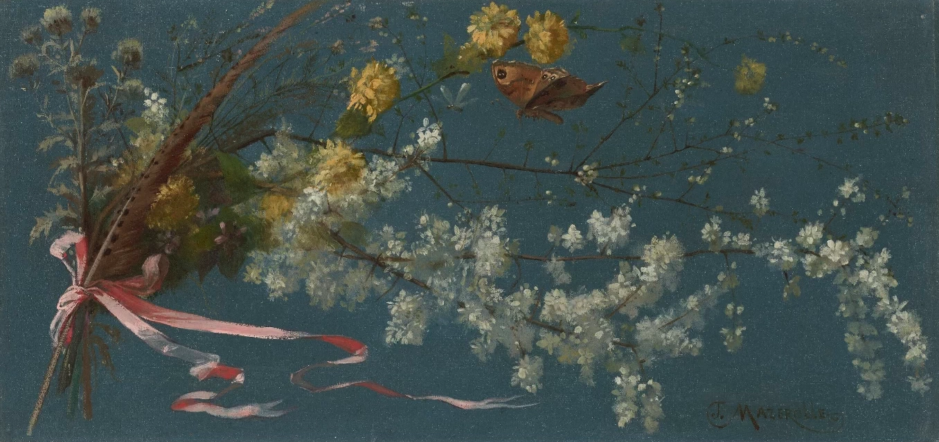 Un Rametto Di Fiore Con Una Farfalla